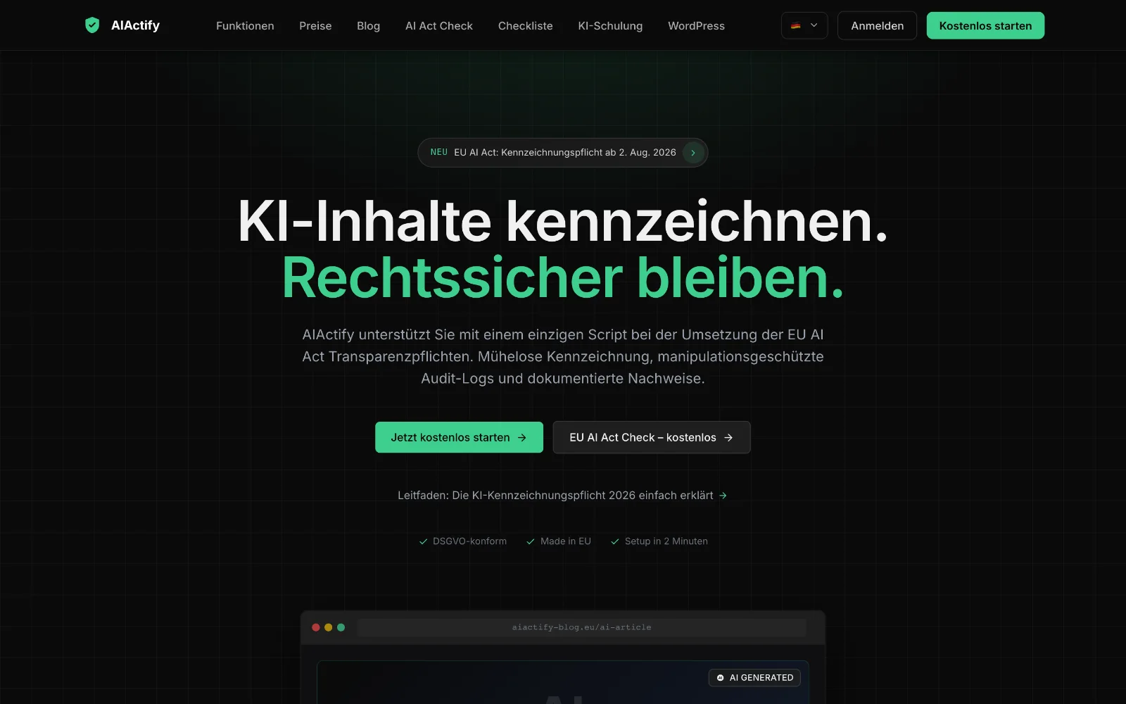 AIACTIFY: Startseite von AIACTIFY