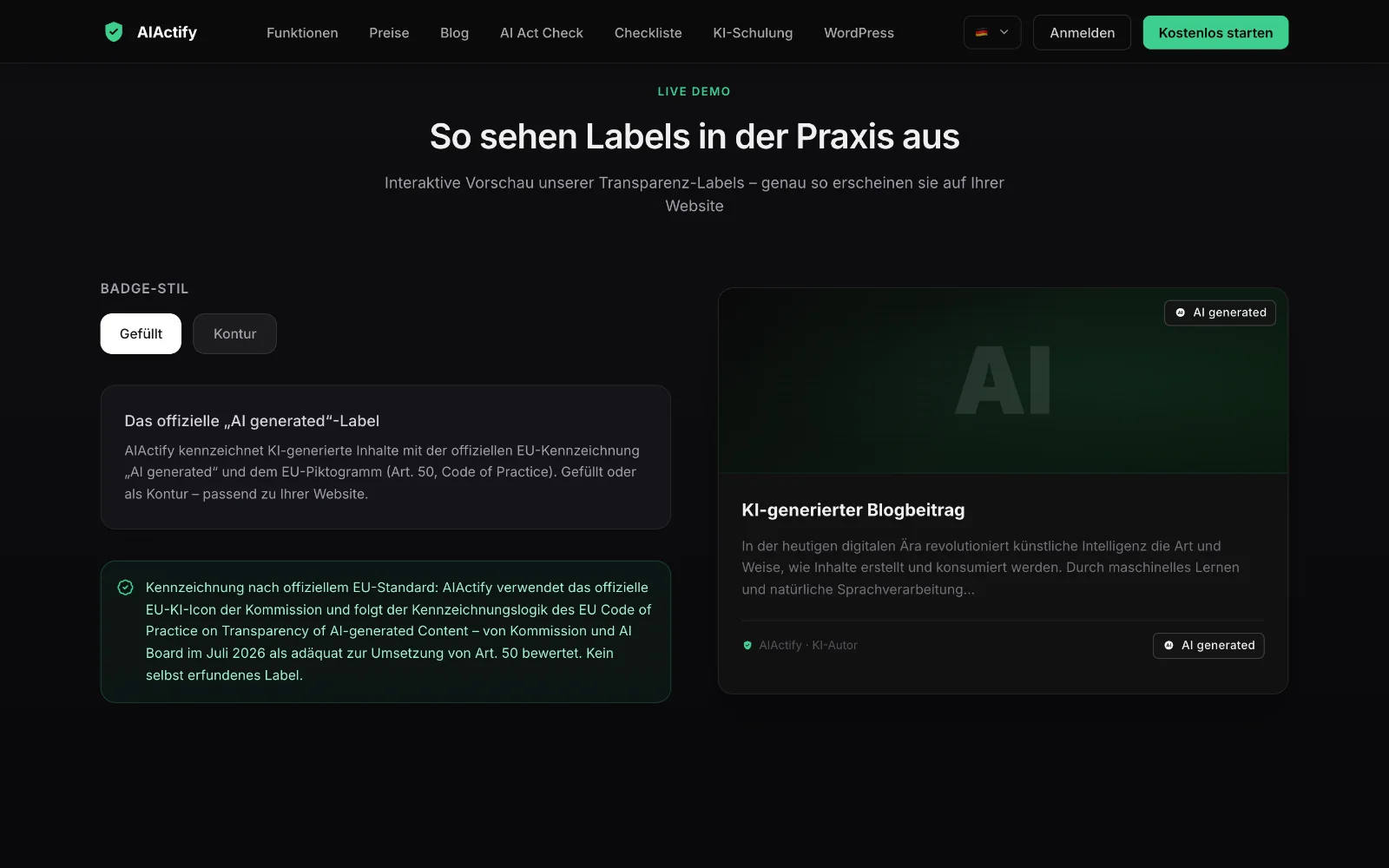 AIACTIFY: So sehen die Kennzeichnungen auf einer Website aus