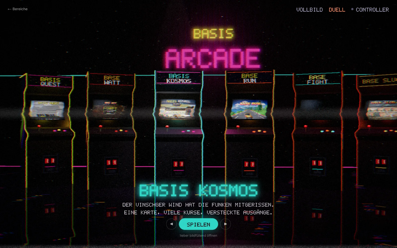 BASIS Vinschgau: Die Arcade-Halle: ein 3D-Raum mit den Spielautomaten des Hauses