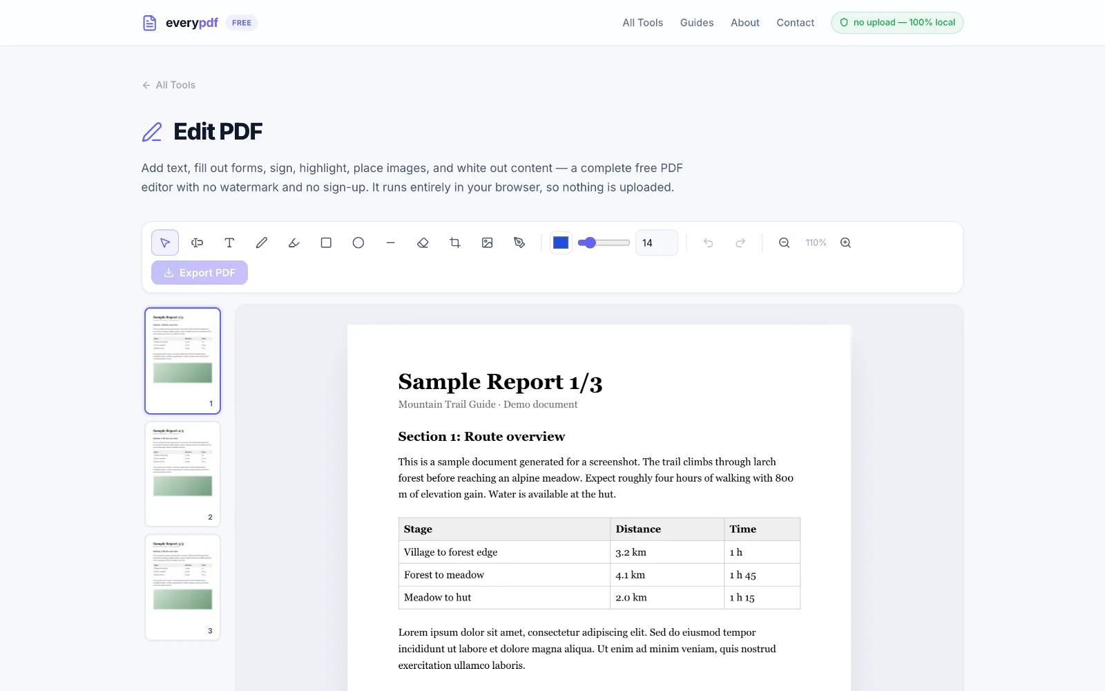 everypdf · everyimg · everycalc: everypdf: ein PDF im Editor