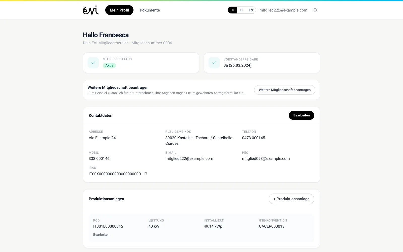 EVi: Der Mitgliederbereich, wie ihn ein Mitglied sieht