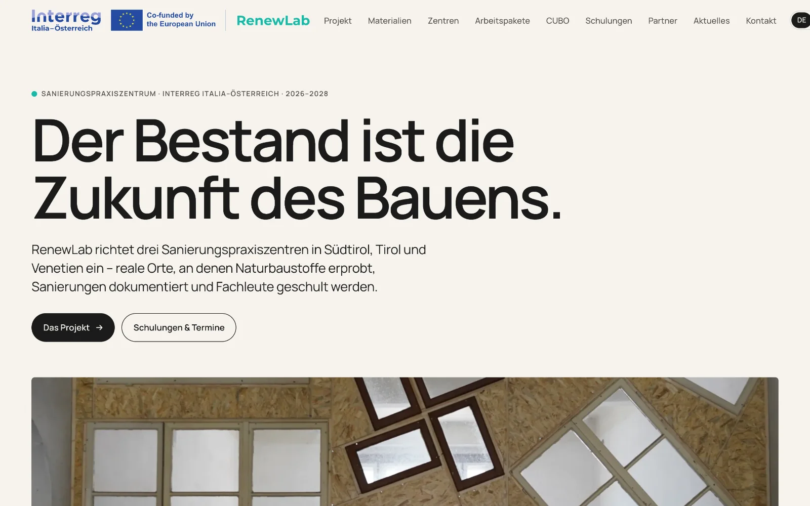 LocLab und RenewLab: RenewLab: Startseite mit Programmlogo und Pflichthinweisen