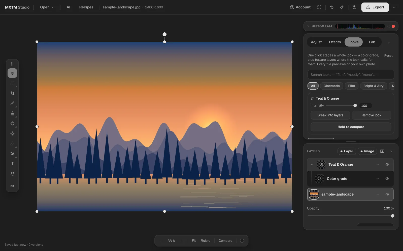 MXTM Studio: Ein Look („Teal & Orange“) auf ein Bild angewendet